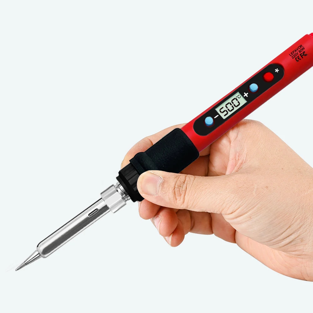 80W Soldering iron kit adjustable temperature LCD solder welding tools Ceramic heater close-up view