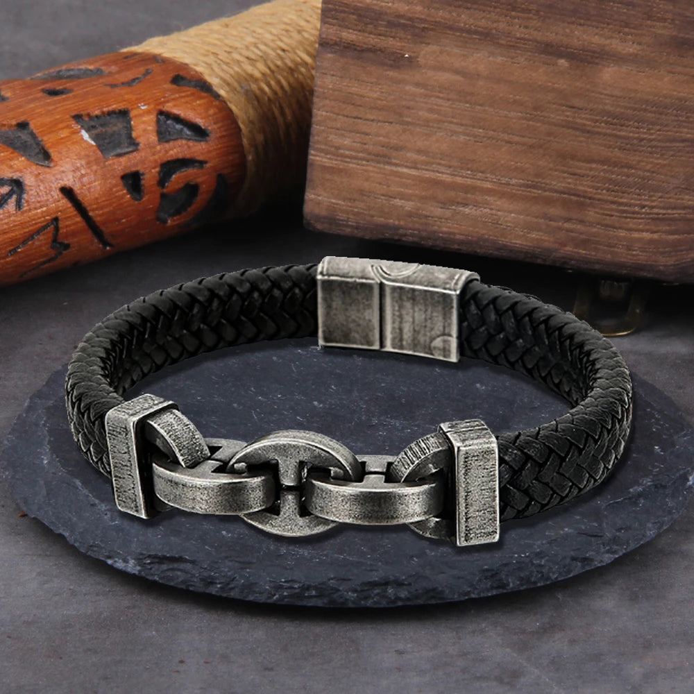 Genuine Leather Infinity Charm Bracelet for Men