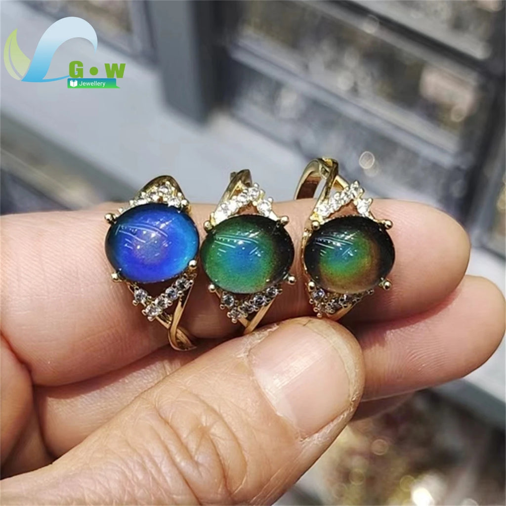 Simple Elegant Thermochromic Ring Open Gradient Color Shift Fashion Jewelry for Ladies Adjustable Size Delicate Stone Gift