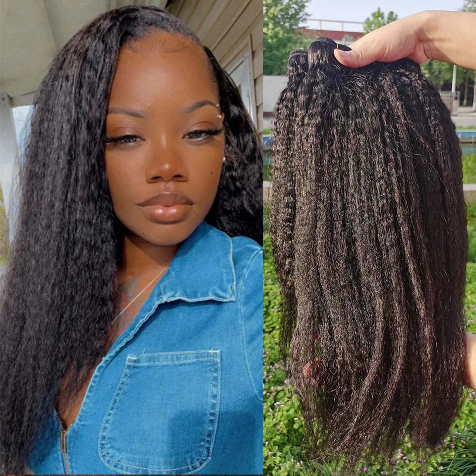 Brazilian Kinky Straight Human Hair Bundles 30 Inch Virgin Hair 4 Pcs