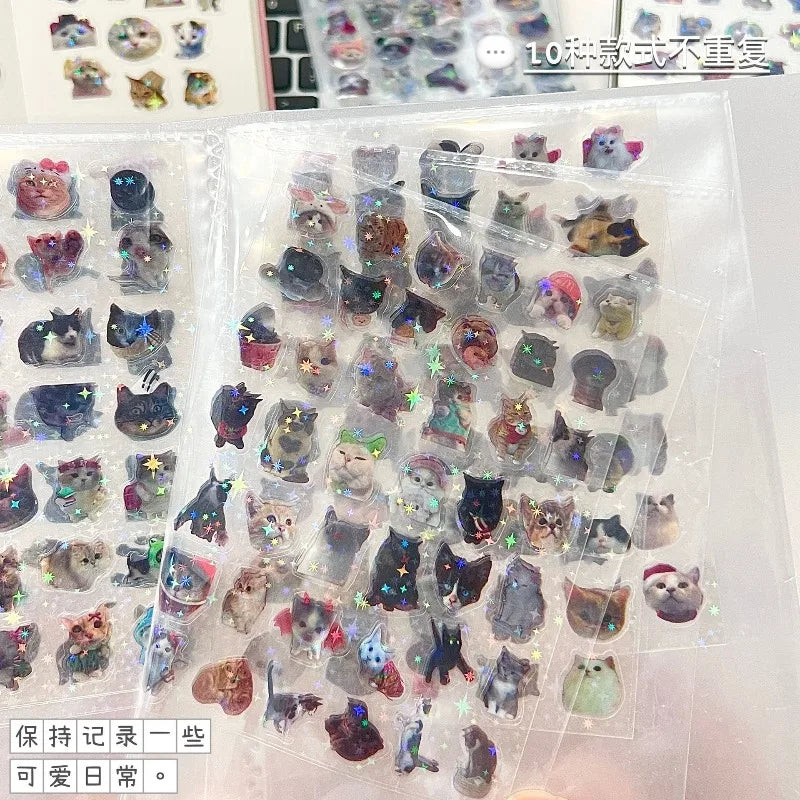 10pcs Cat Laser Stickers Memo Pet Glitter Scrapbooking