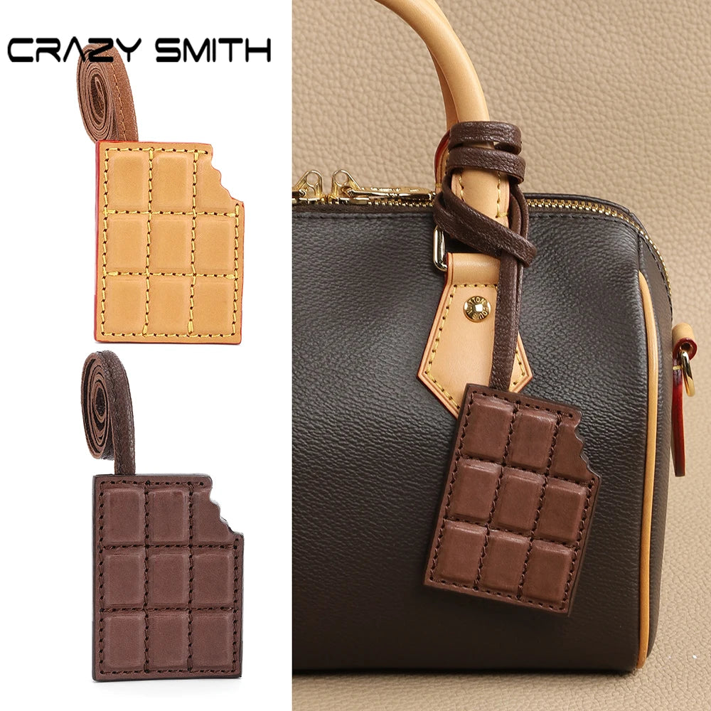 CRAZYSMITH Genuine Leather Chocolate Bag Charm, Italian Full-Grain Cowhide Purse Charms Luxury Gifts