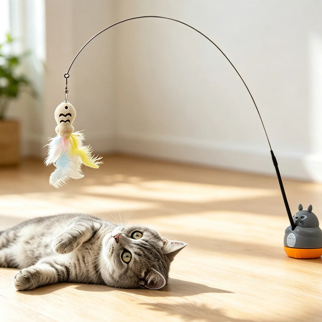 Rotating Feather Cat Wand Interactive Teaser Toy