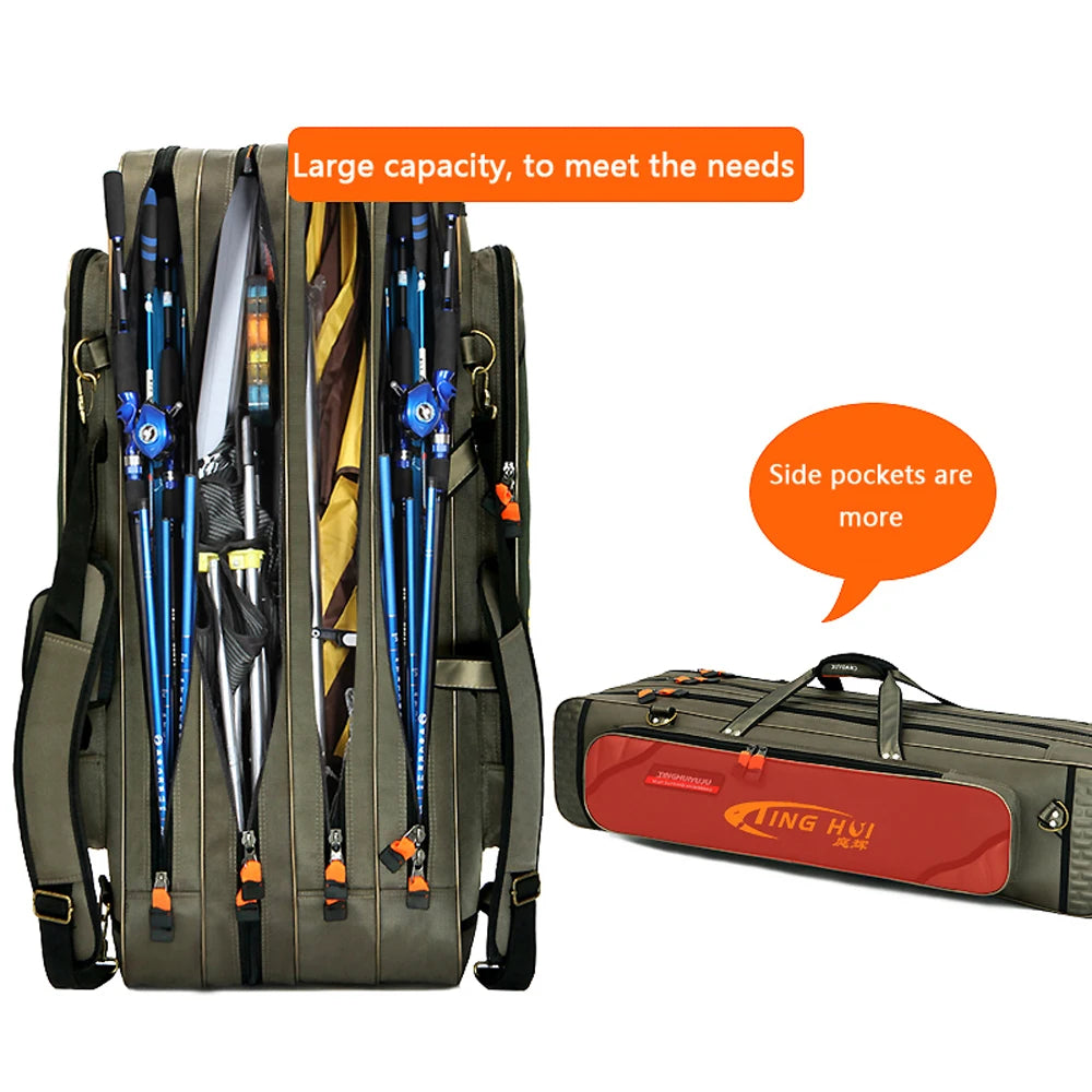 Fishing Rod Bag 80-130CM 1680D Oxford Multi-Layer Tackle Case