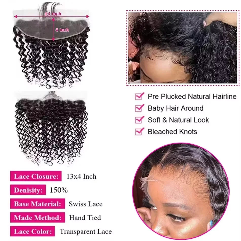 Deep Wave Brazilian Human Hair Bundles With HD Lace Closure
