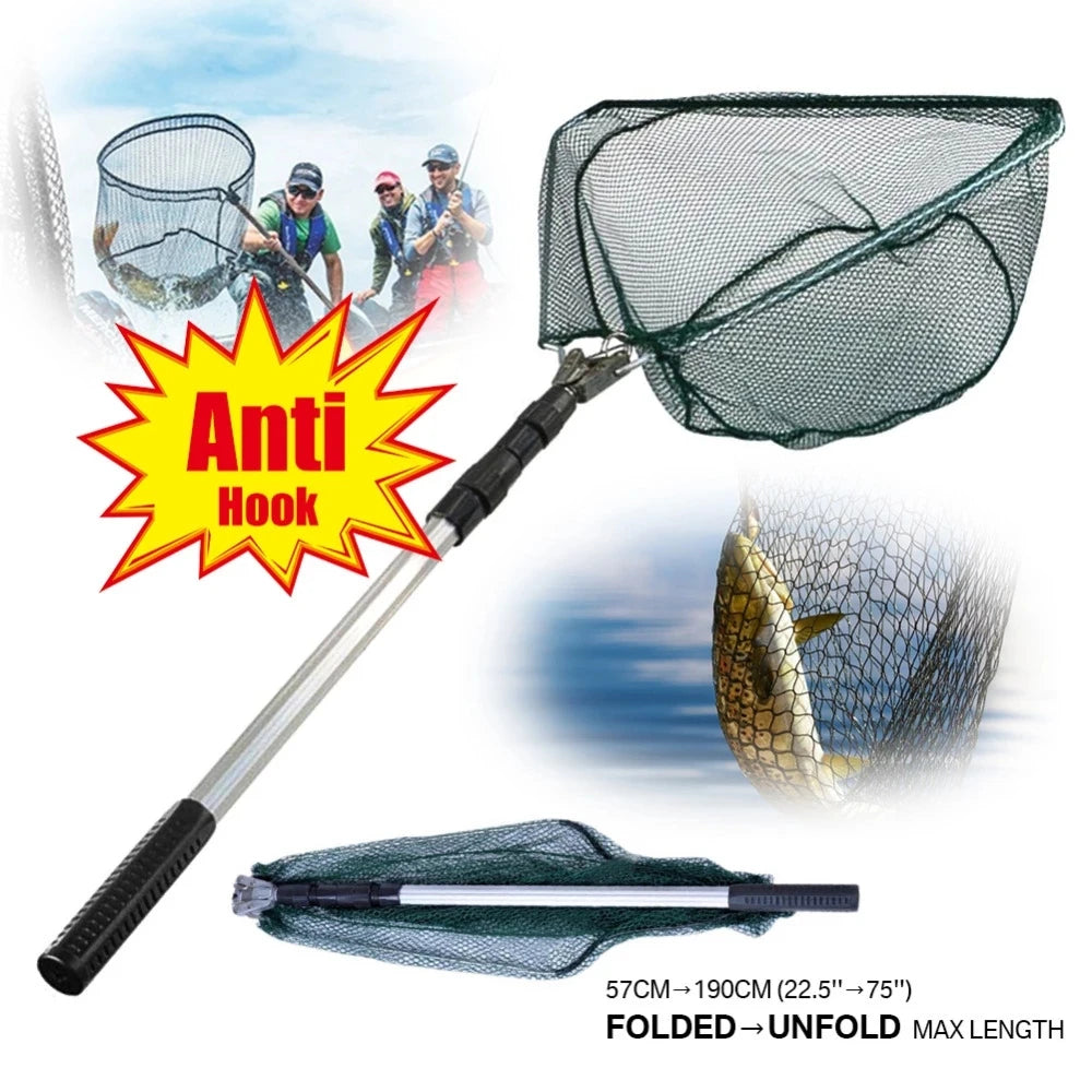 Telescopic Landing Net Folding Fishing Pole Extending Fly Carp Sea Mesh