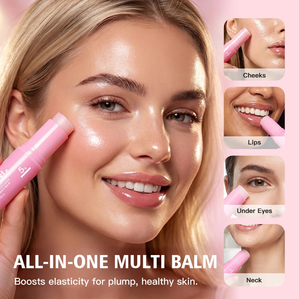 PDRN Pink Collagen Volume Multi Balm Stick for Cheeks Eyes Lips Neck