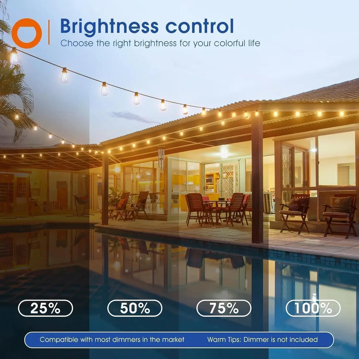 200FT LED Outdoor String Lights Dimmable Shatterproof