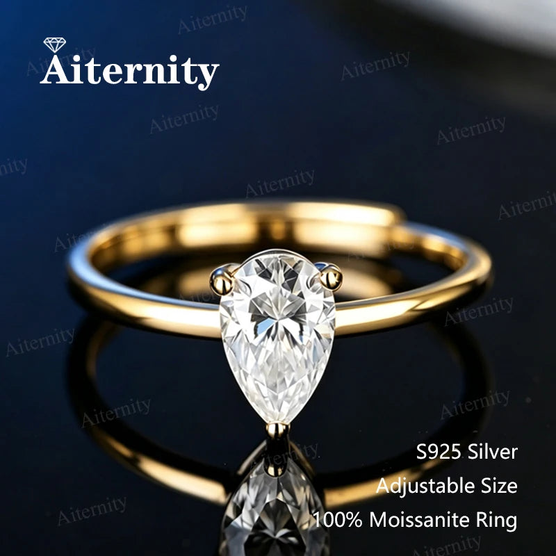 0.5-2CT Pear/Oval/Radiant Moissanite Rings For Women Real S925 Silver with GRA Certifica detail view