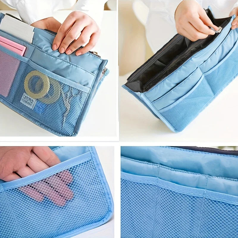 Nylon Makeup Bag Travel Toiletry Bag Double Zipper close-up view