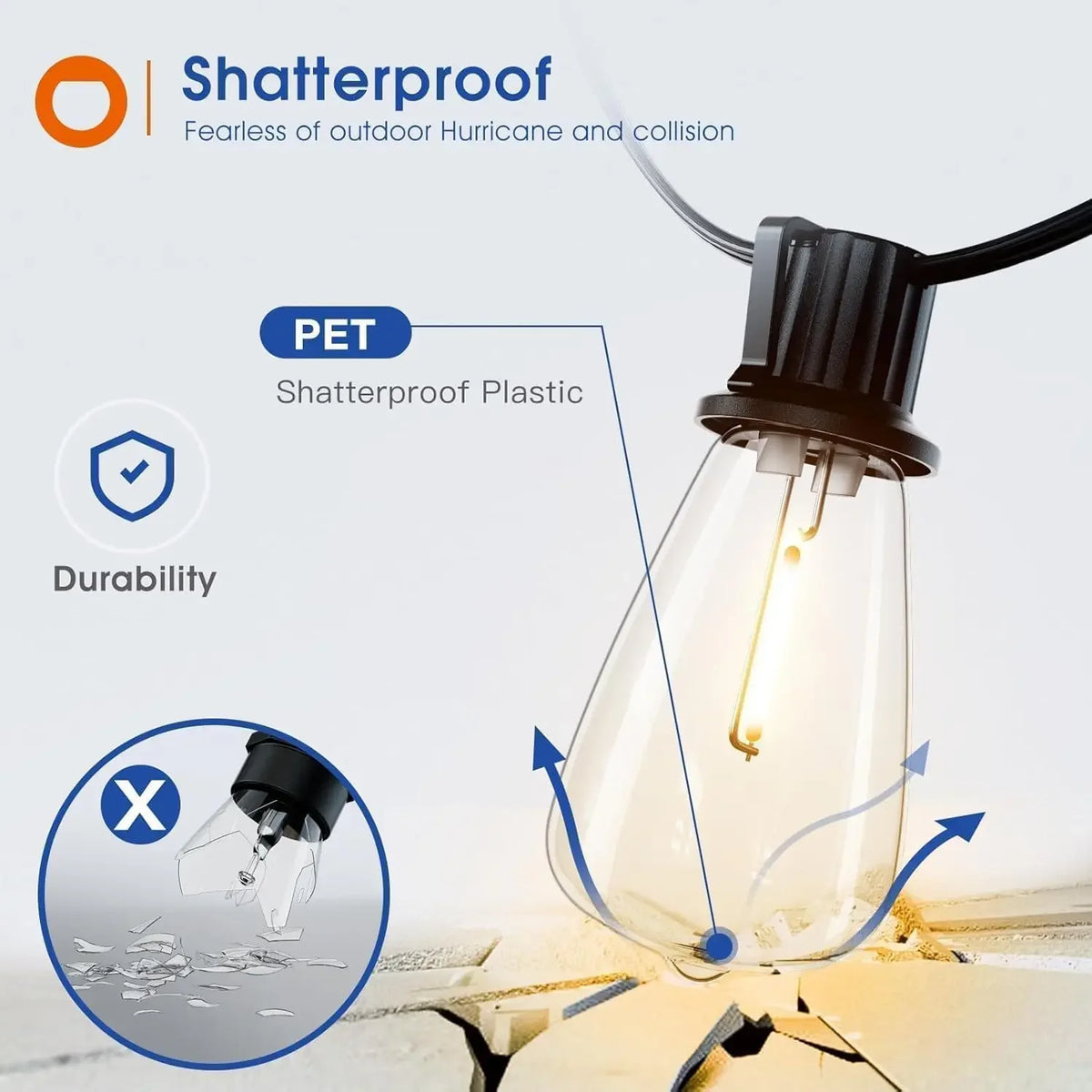 200FT LED Outdoor String Lights Dimmable Shatterproof
