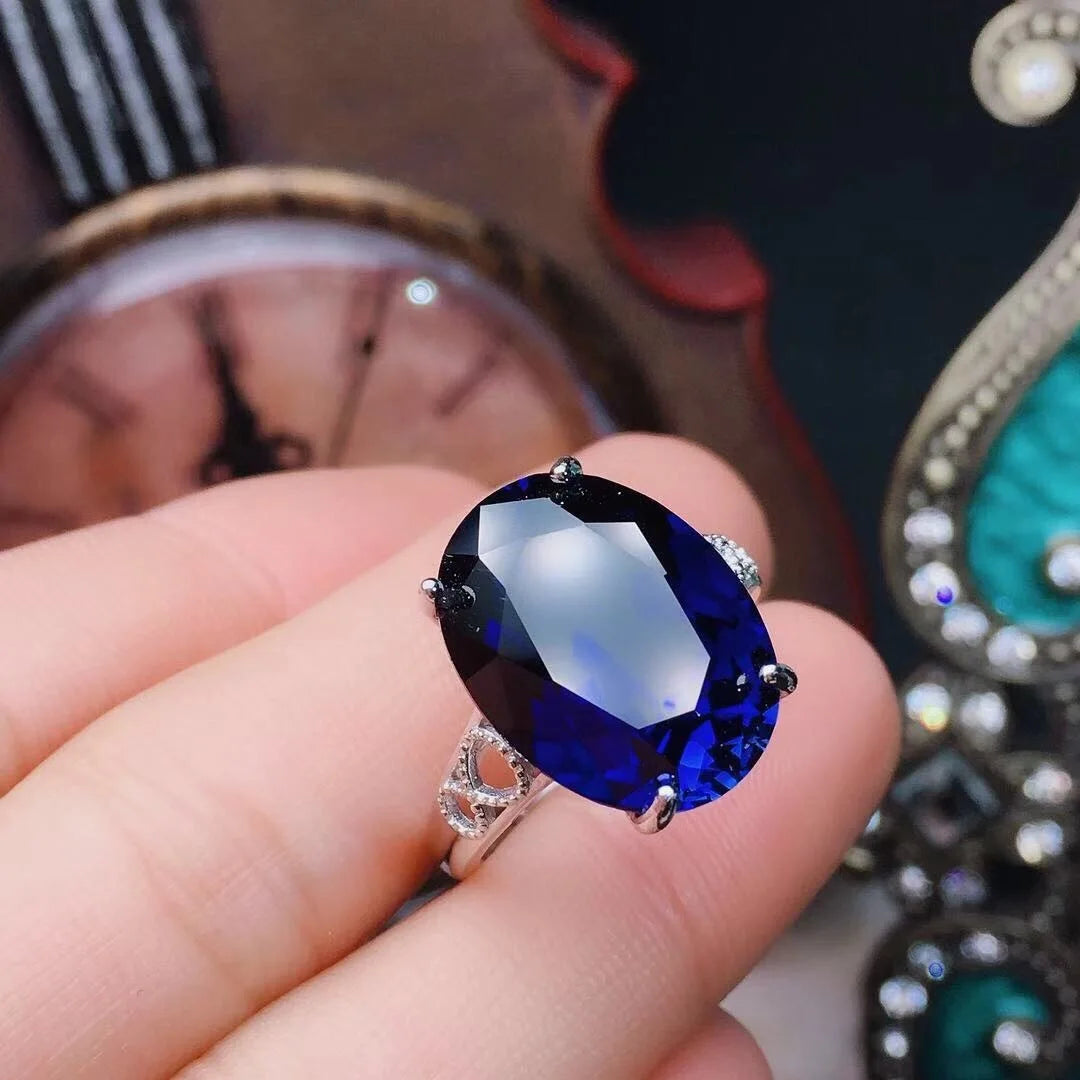 925 Pure Silver Best-Selling New Product - Blue sapphire Gemstone Open-Ended Ring for Women - Open-E