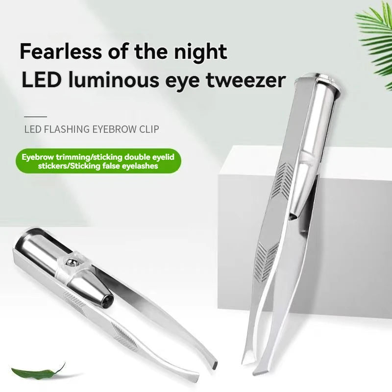 Stainless Steel Eyebrow Tweezer with LED Light close-up view
