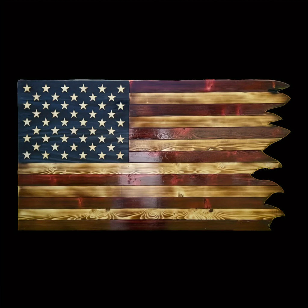 Wooden American Wavy Flag 8x15 Inch Independence Day Decoration