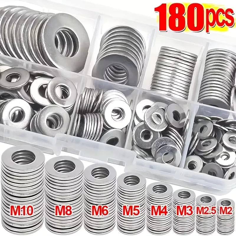 Stainless Steel Flat Washer Assortment Kit, 180 Pcs