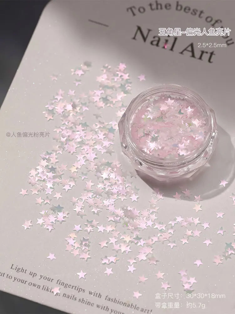 1 Box Glitter Star Nail Sequins 3D Charming Mixed Color Candy Colored Nail Flake Five-Point Star Nail Art Decor Diy Accessor