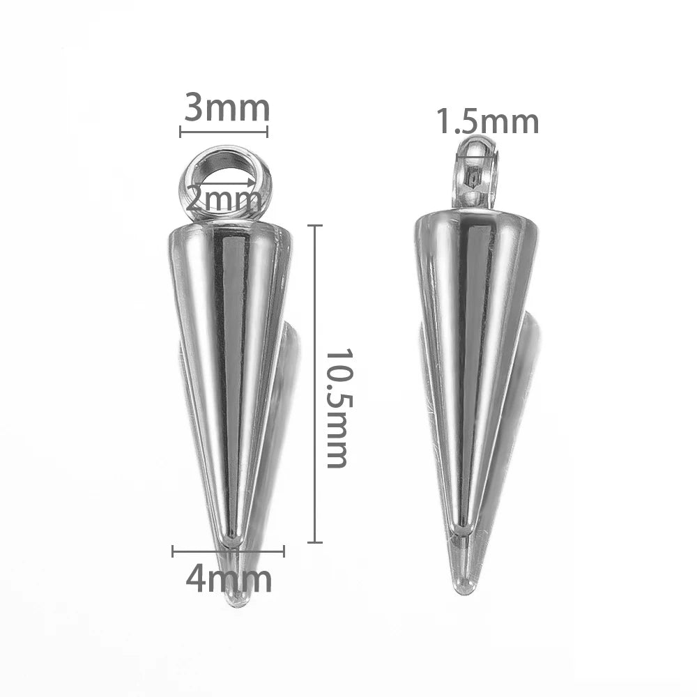 10pcs Stainless Steel Cone Pendants Retro Spike Pendants for DIY Jewelry Making Supplies