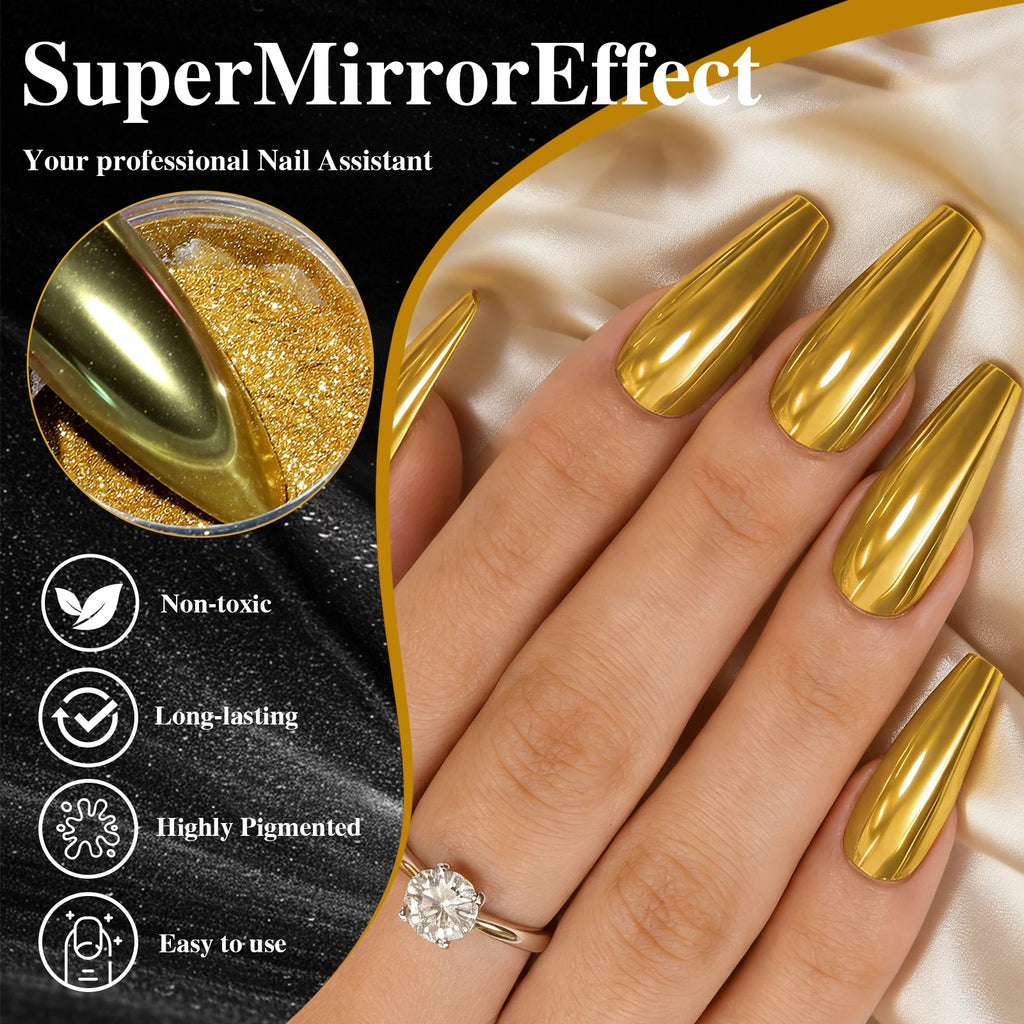 Mirror Chrome Nail Powder Silvery Golden Metallic Nail Glitter