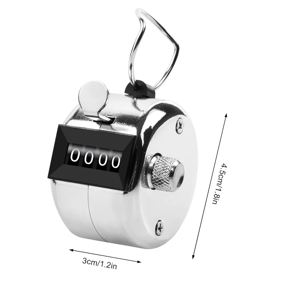Hand Counter Four-Digit Click Counter with Hanging Rope Silver