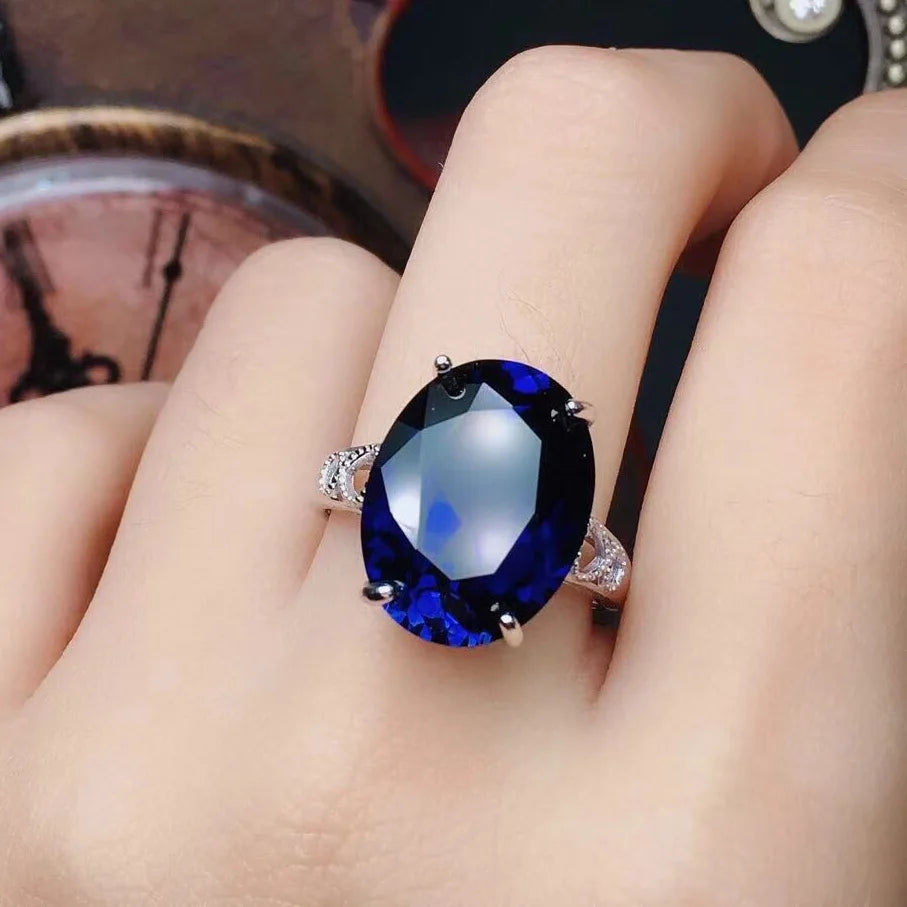 925 Pure Silver Best-Selling New Product - Blue sapphire Gemstone Open-Ended Ring for alternate view