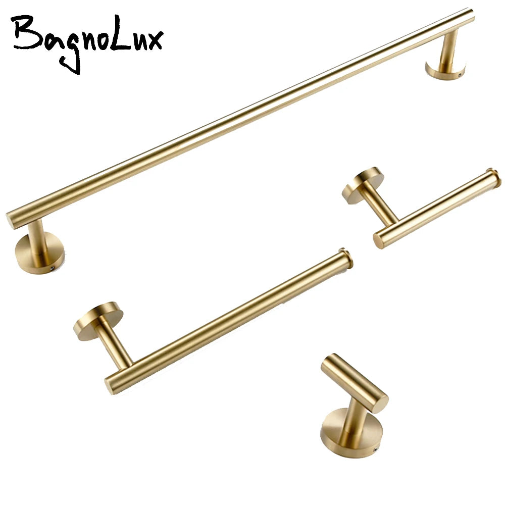 Brushed Gold Bathroom Accessories Set | Wall Mount Towel Bar & Holder