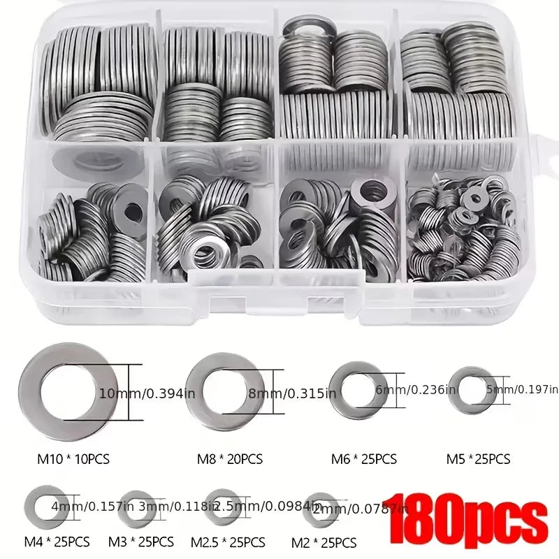 Stainless Steel Flat Washer Assortment Kit, 180 Pcs additional angle