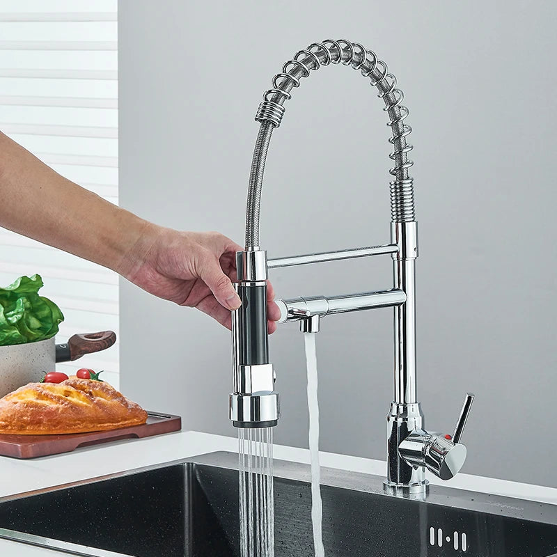 Chrome Pull Down Kitchen Faucet Single Handle Deck Mounted