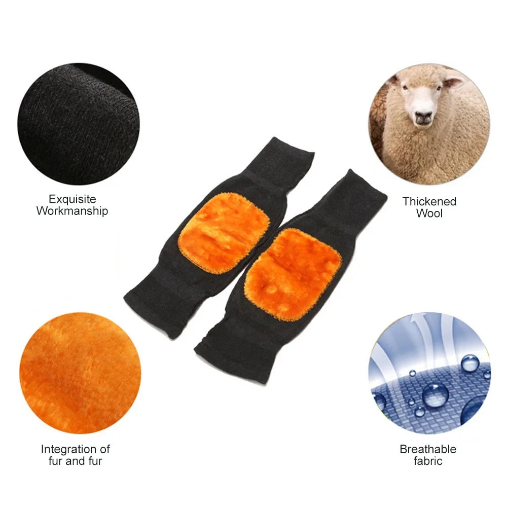 1Pair Unisex Cashmere Wool Knee Brace Pads Winter Windproof Leg Warmers Thicken Lengthen Breathable Elastic Knees Sleeves