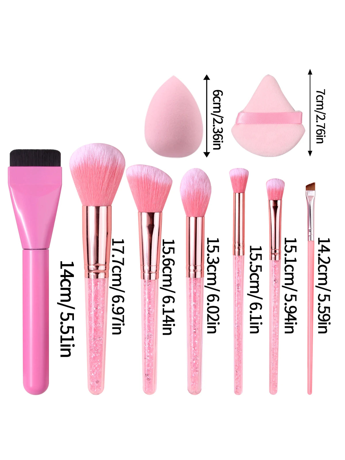 11Pcs Pink Makeup Brush Set with Sponge & Puff, Professional Glitter Handle Brushes f alternate view
