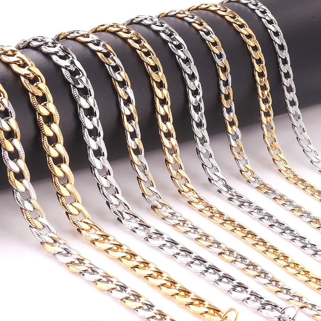 LUXUSTEEL 6/8/10mm Stainless Steel Mixed Color Necklace For Women Men Curb Cuban Ch additional angle