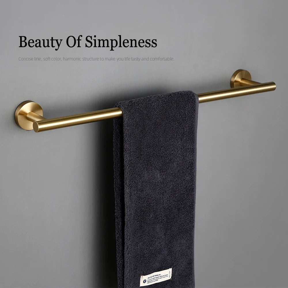 Brushed Gold Bathroom Accessories Set | Wall Mount Towel Bar & Holder