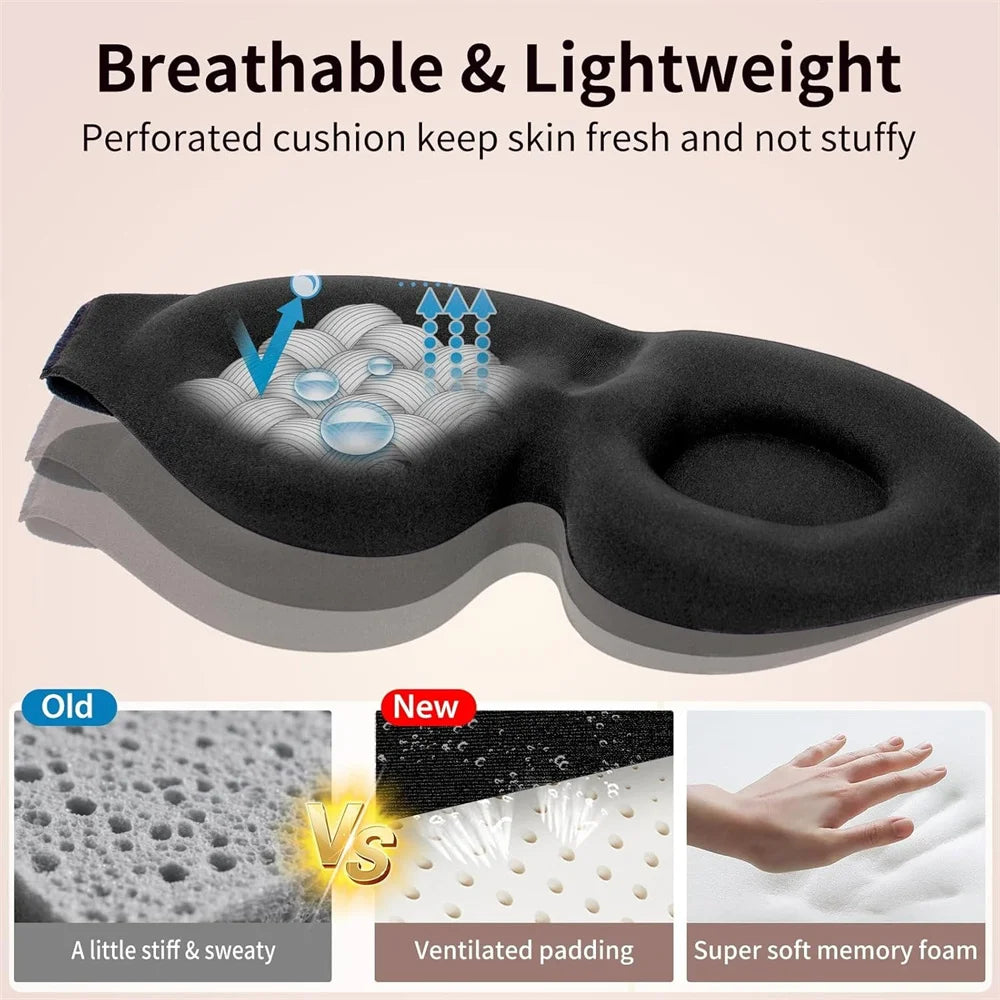3D No-Pressure Eye Mask Adjustable Breathable Light Blocking Black Eye Mask for Men Women Travel Night Sleeping Aid Sleep Patch