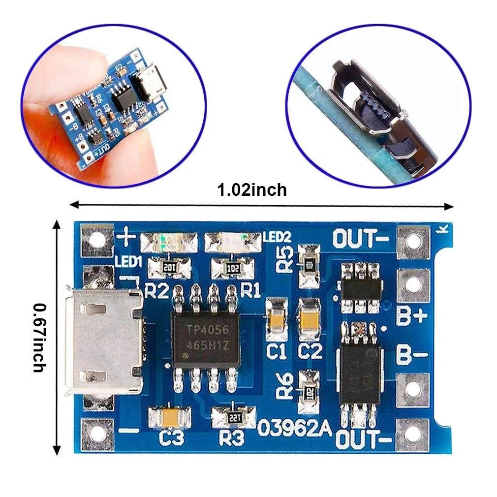 TP4056 18650 Lithium Battery Charger Module Micro/Type-C/Mini USB detail view