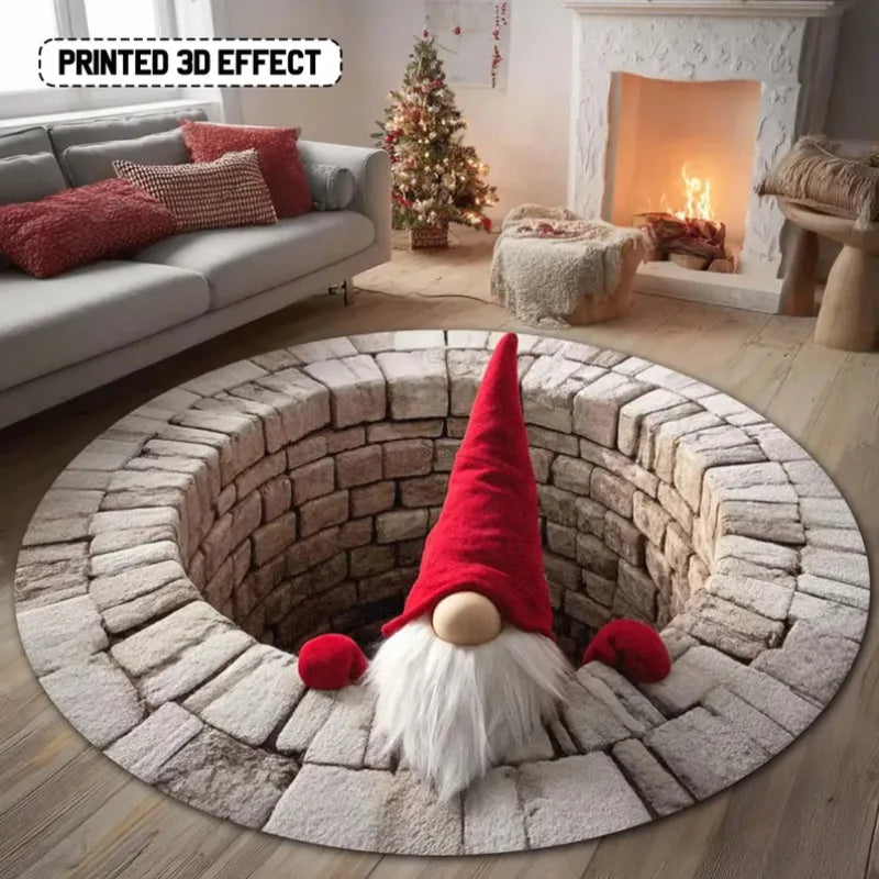 Gnome Christmas Round Mat Santa Claus Winter Door Mat