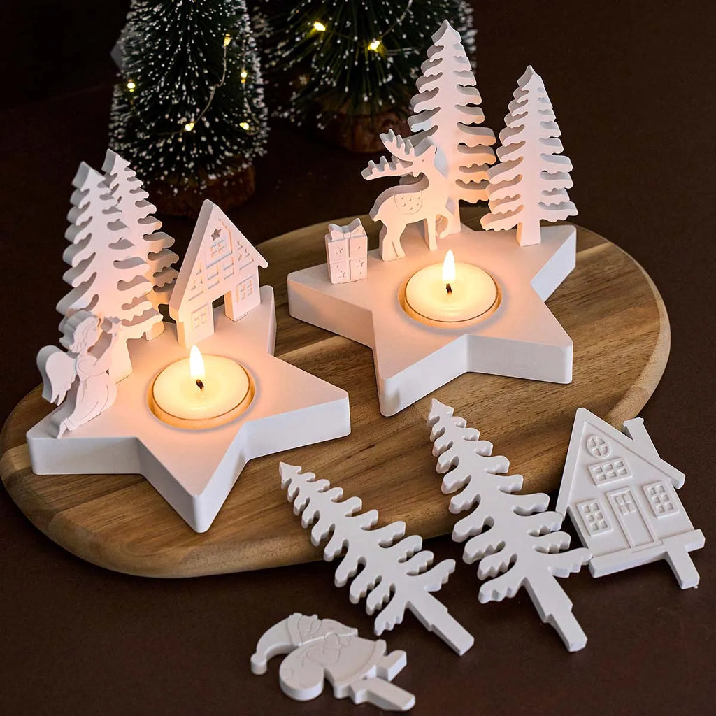 Christmas Star Candle Holder Silicone Mold for Plaster Resin