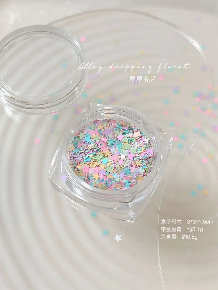 1 Box Glitter Star Nail Sequins 3D Charming Mixed Color Candy Colored Nail Flake Five-Point Star Nail Art Decor Diy Accessor