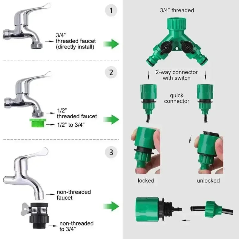 Automatic Watering Garden Hose Micro Drip Kit Adjustable Nozzle