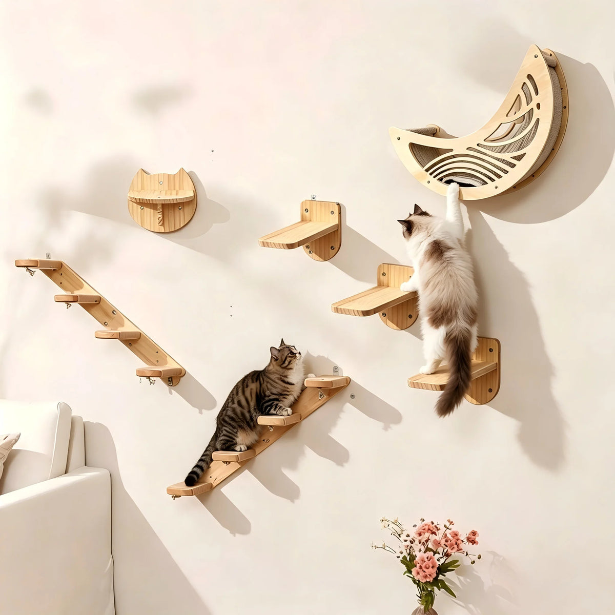 Wall Mounted Cat Shelves Set Moon Star Hammock Perches