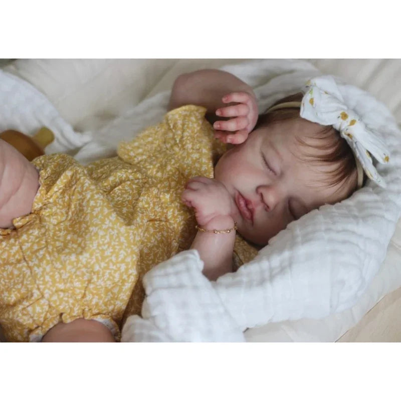 49cm Full Body Vinyl Reborn Doll Loulou with Rooted Hair Newborn Baby 3D Painted Skin close-up view