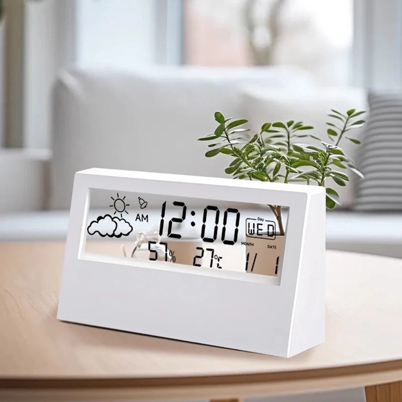 Thermo-Hygrometer Clock Creative Weather Display Electronic Alarm CLock Desktop Table Decor For Living Room Bedroom