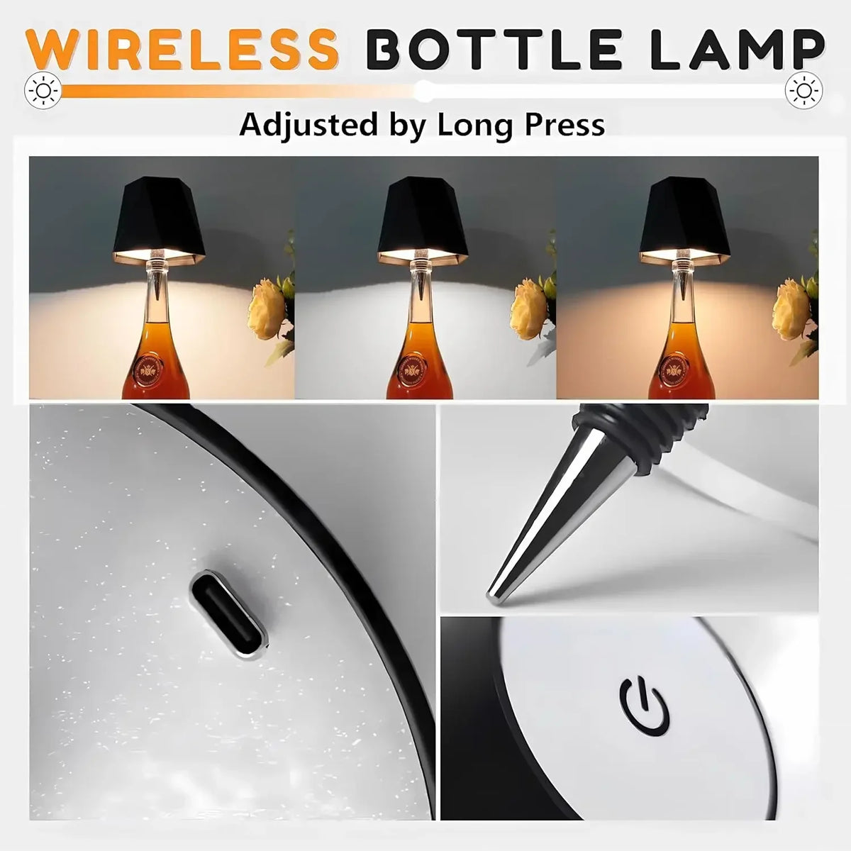 Lampe De Table En Forme De Bouteille Sans Fil, Commande Tactile, 3 Couleurs, Gradatio lifestyle view