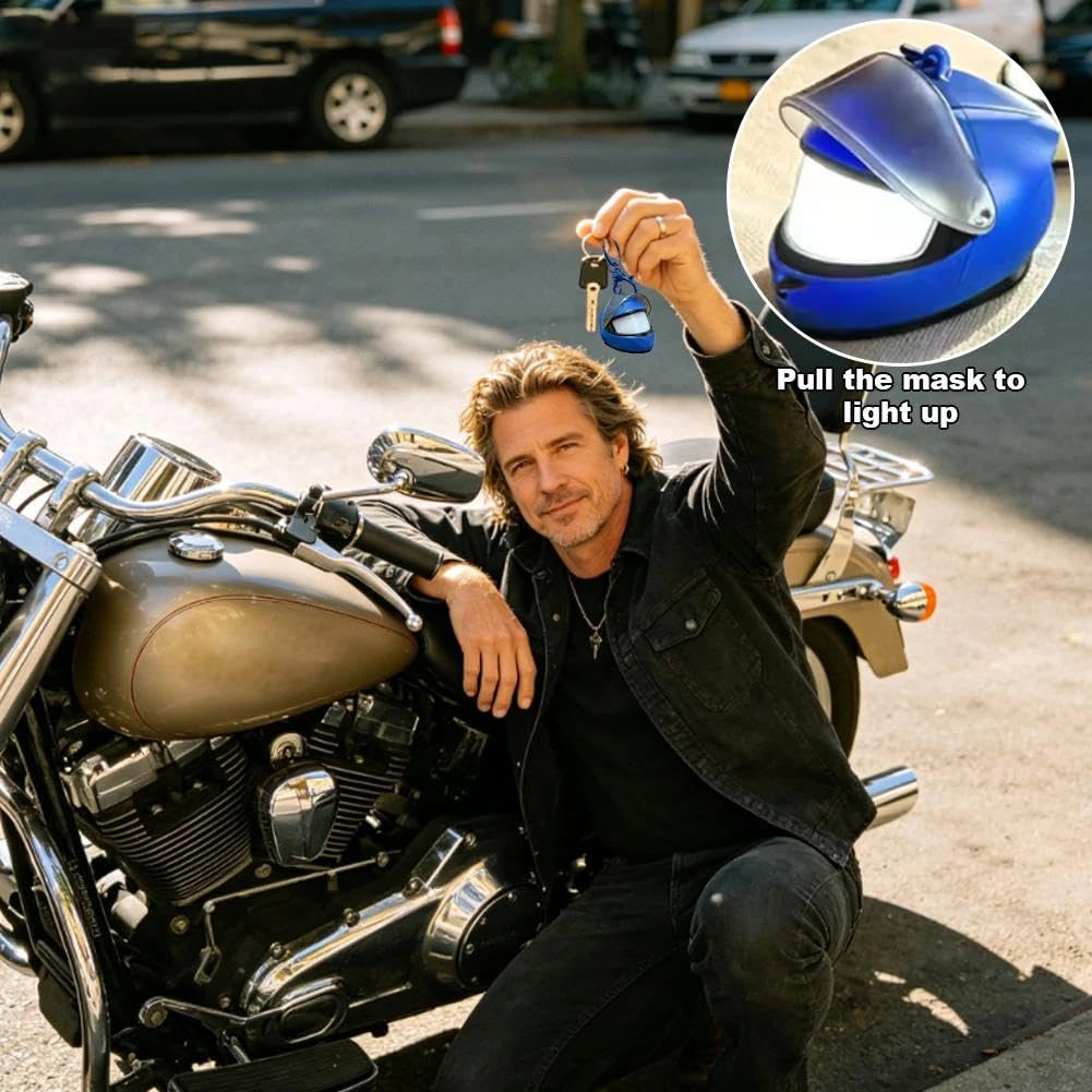 3D Motorcycle Helmet Keychain Light Up Helmet Key Fob Mini Helmets Flashlight Keychain Pendant for Biker Motorcycle Lovers