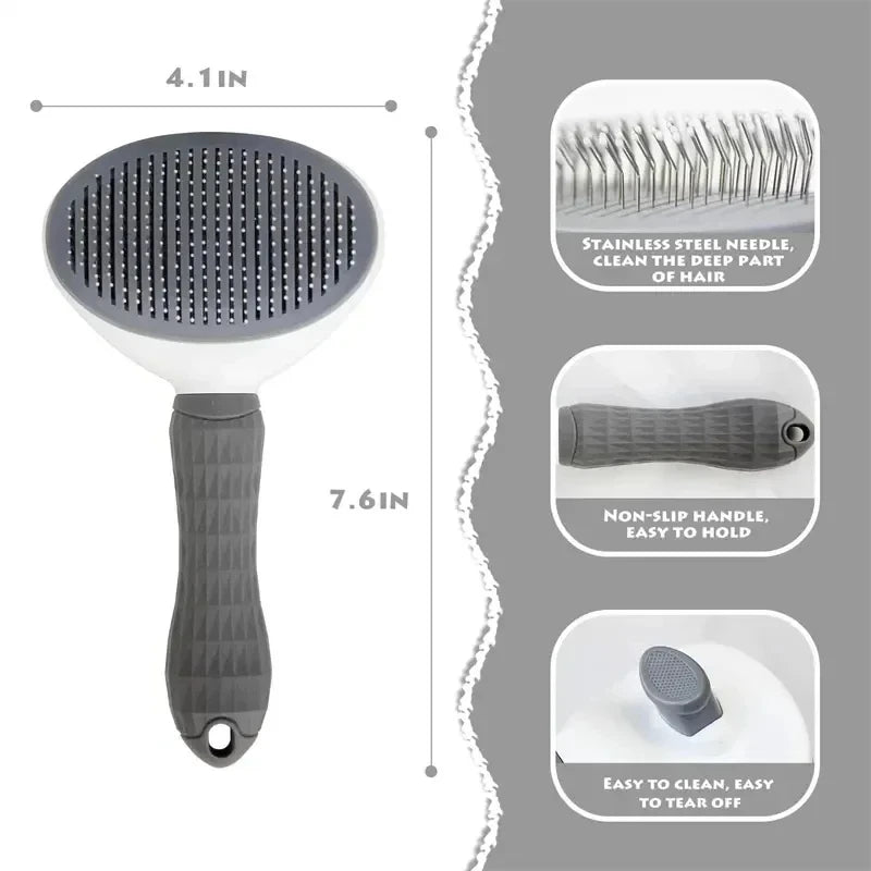 Pet Brush Comb Self Cleaning Hair Remover for Dogs Cats close-up view