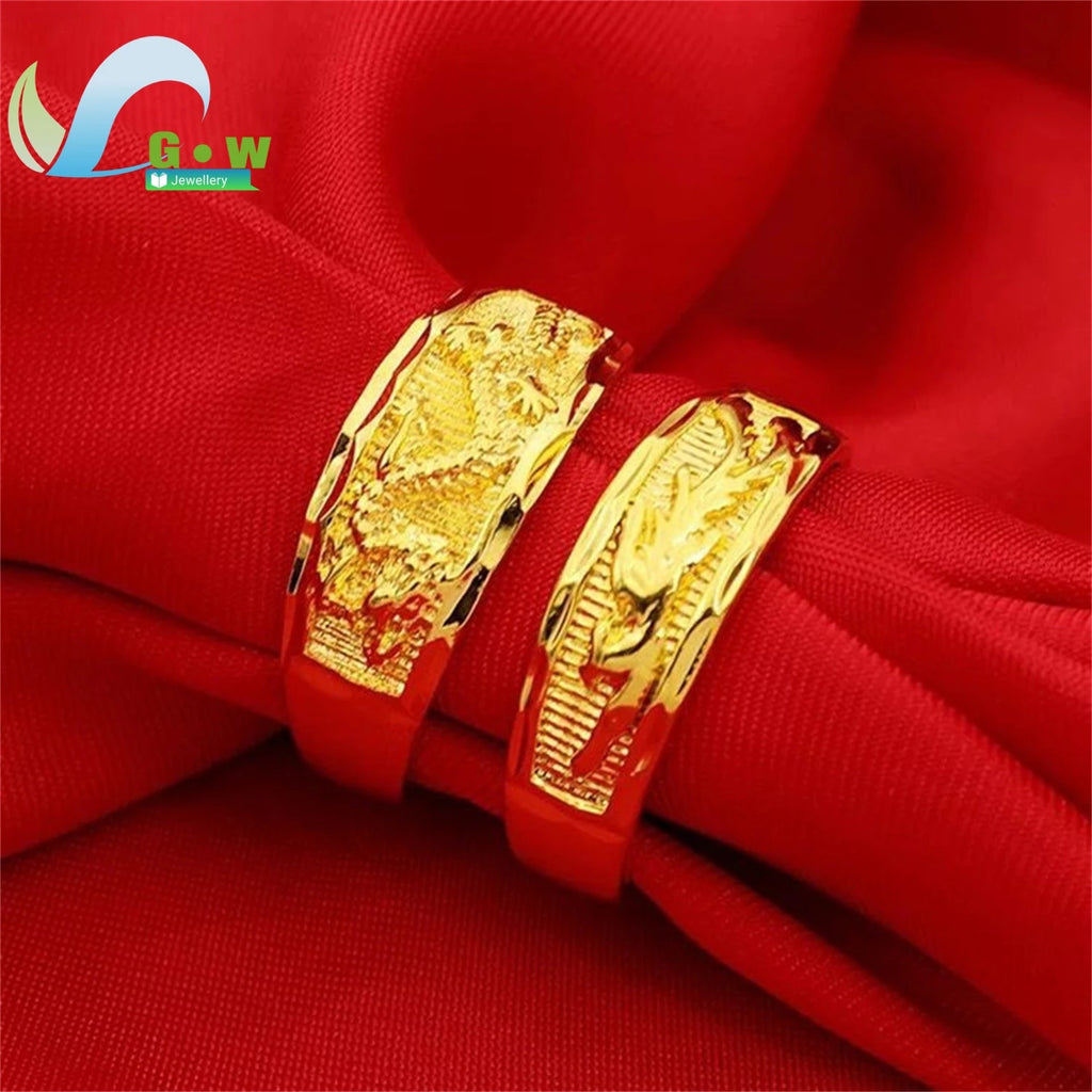 Fancy Gold Carve Dragon Phoenix Couple Adjustable Open Rings Stone Lucky Charm Band Classic Elegant Fashion Jewelry Gift Wedding