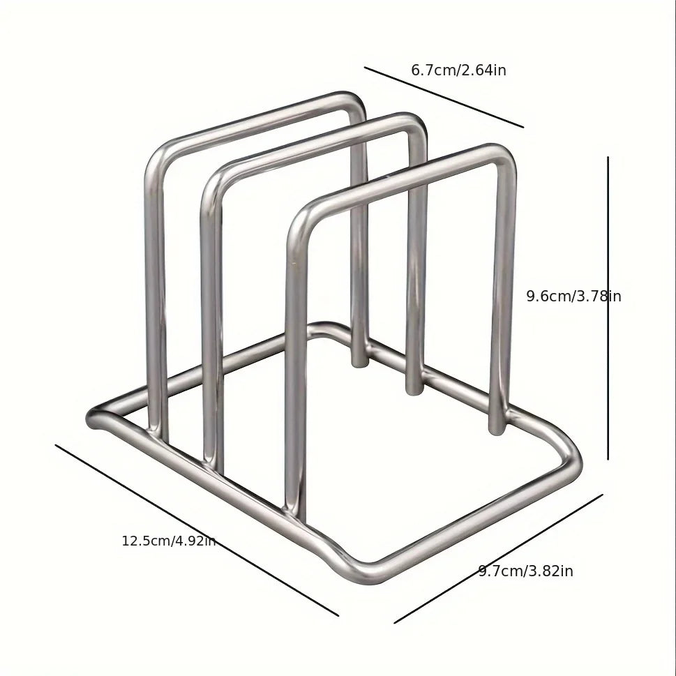 Stainless Steel Pot Lid and Cutting Board Countertop Rack
