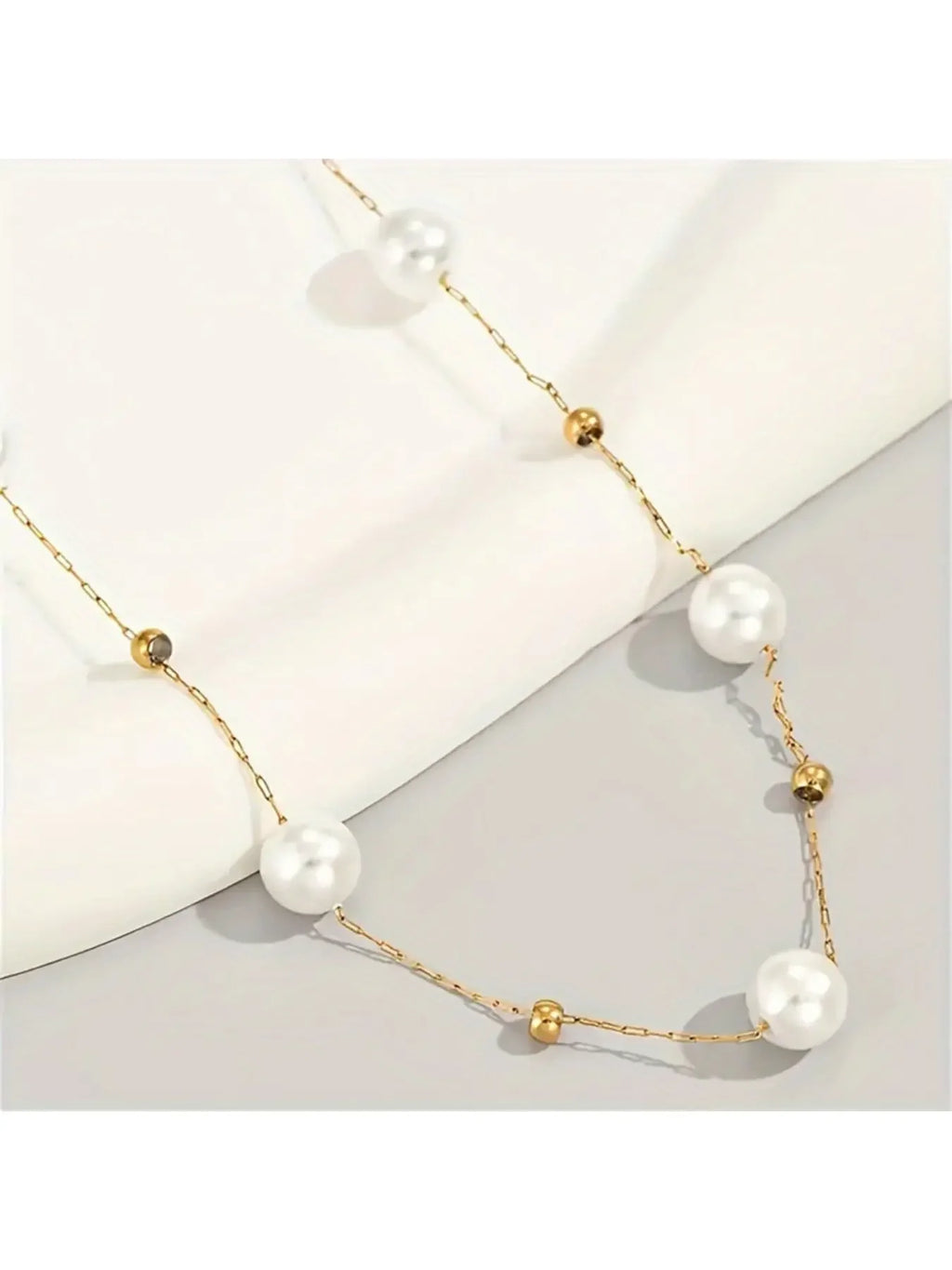 Elegant Pearl Necklace, Dainty Pearl Necklace, Adjustable Alloy Chain, Baroque Style, Wa detail view