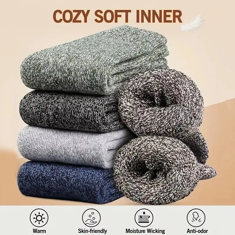 3 Pairs Winter Warm Thick Towel Bottom Man Socks Wool Male Socks Slipper Socks Merino Wool Socks Against Cold Snow Socks 39-44