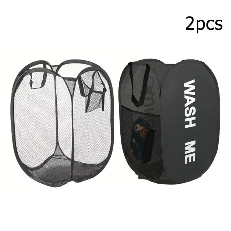 Mesh Pop-Up Laundry Basket, Foldable Dirty Clothes Storage Basket, Large Capacity additional angle