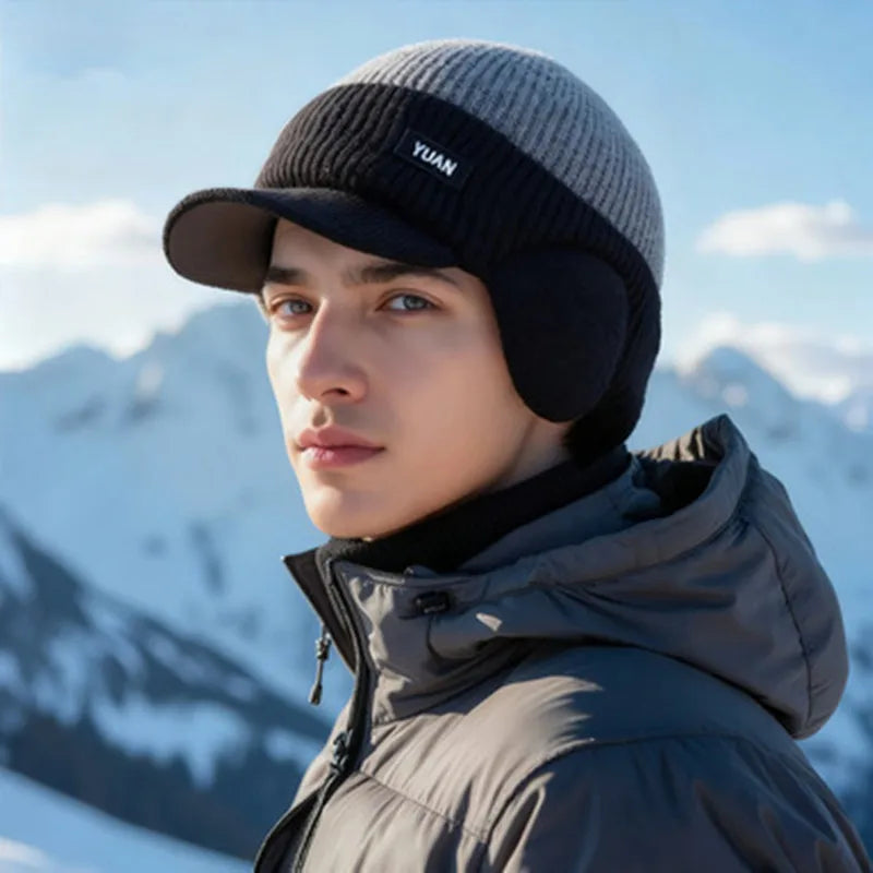Men Warm Knit Winter Beanie Windproof Fleece Lined