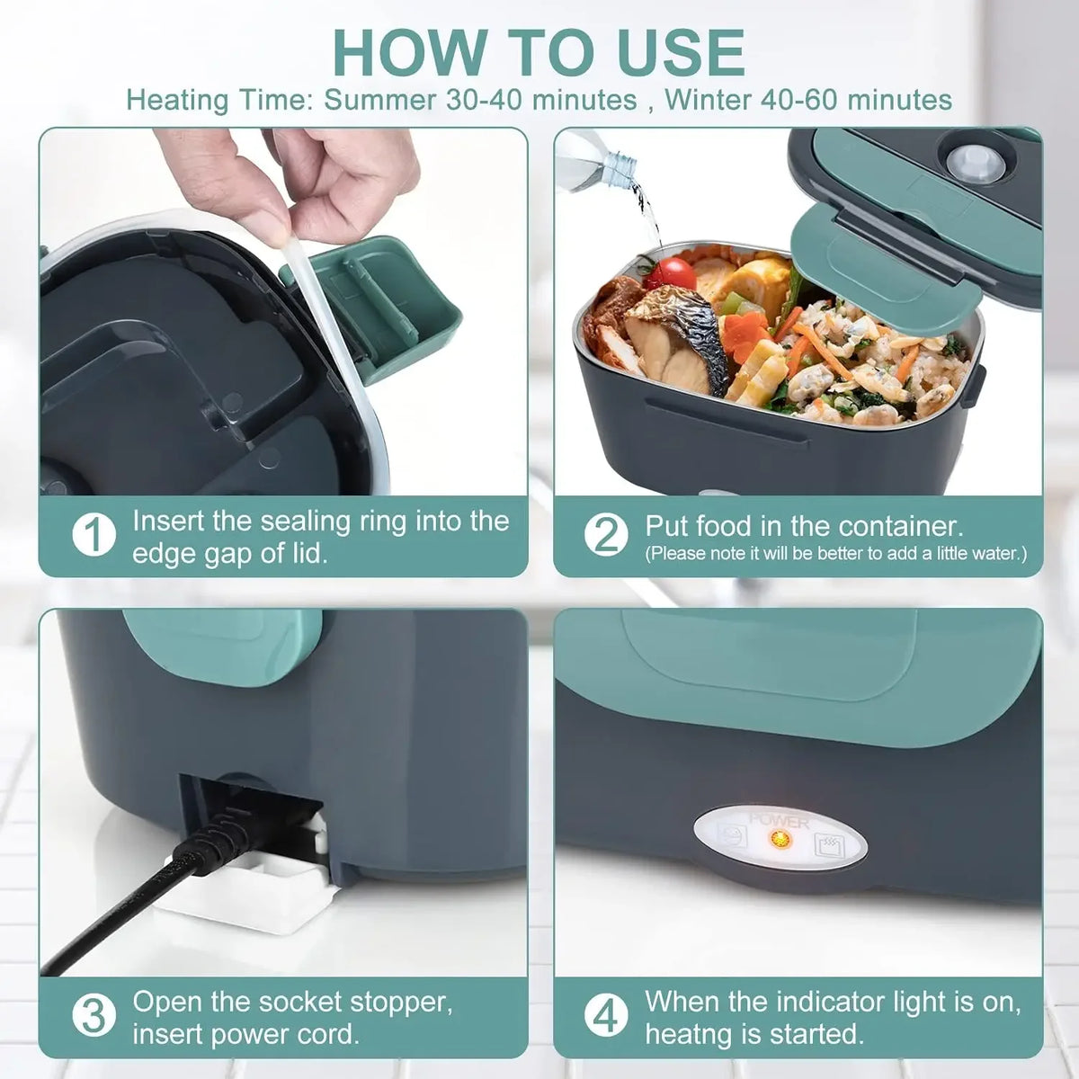 1.5L Portable Electric Lunch Box 60W Food Warmer